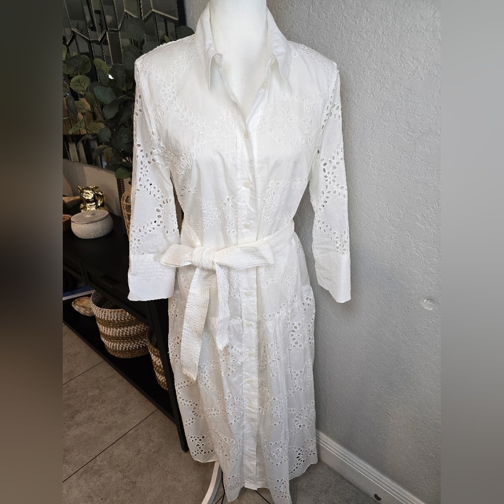Zara Embroidered White Lace Midi Dress Size Xl - Picture 4 of 11